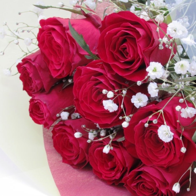Passionate-赤薔薇とかすみ草の花束